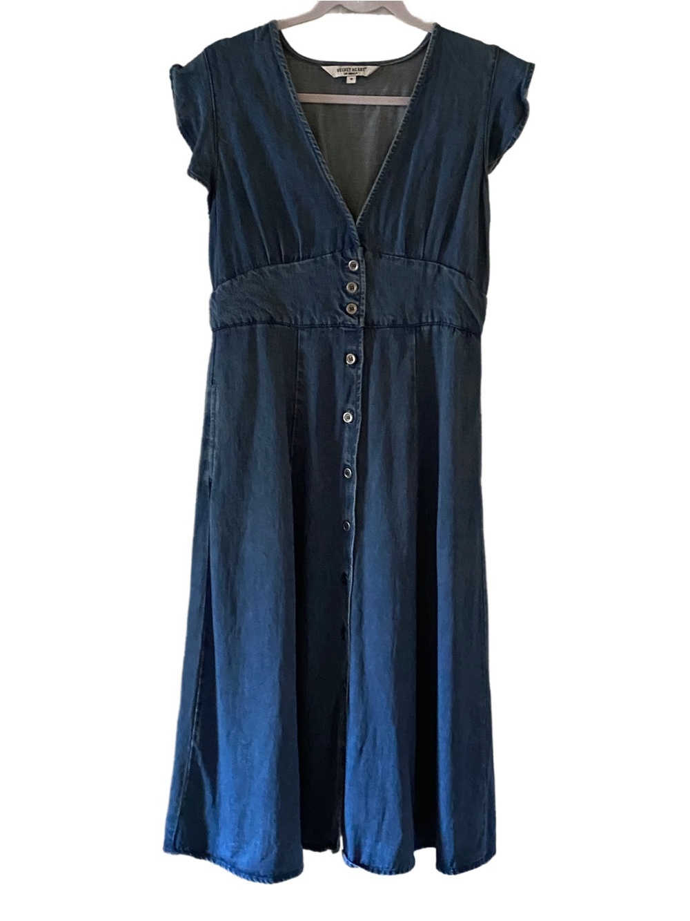 Velvet Heart Navy V‑Neck Button Midi Dress